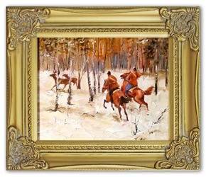 Obraz "Polowania" ręcznie malowany 27x32cm
