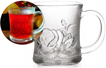 1 SZT Kubek szklany z uchem Róża Kawa Herbata 320