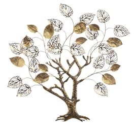 Dekoracja Ścienna Złote Drzewo Metalowe 89x88 cm