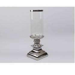 Lampion szklany z podstawą ceramiczną srebrną H: 44,5 cm