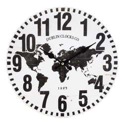 Zegar na ścianę biało-czarny mapa świata ⌀:34cm