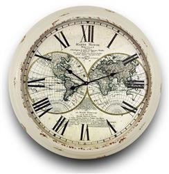Zegar ścienny biały Mapa Świata 93x93cm